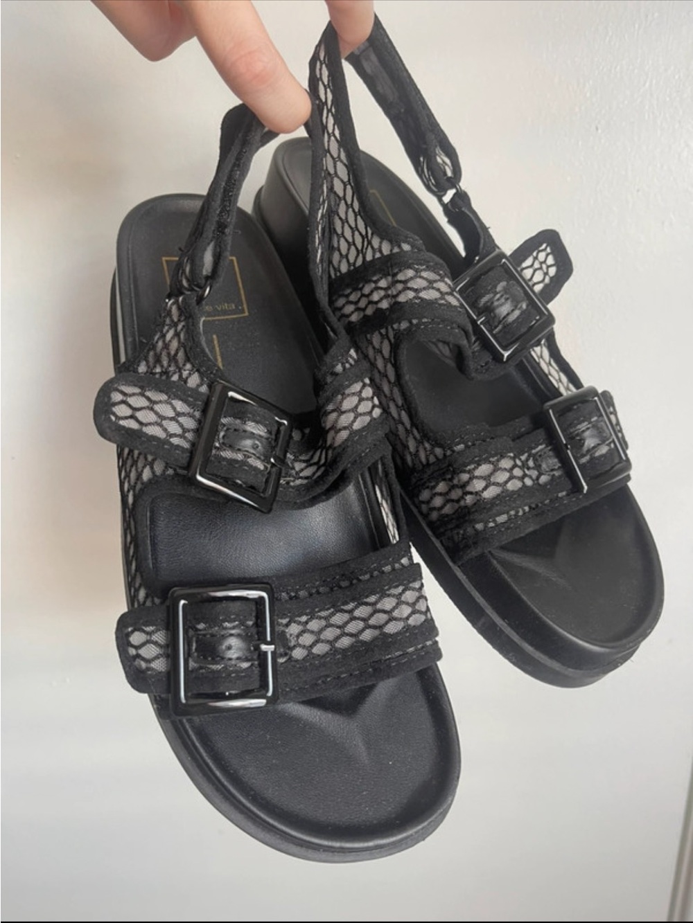 Dolce Vita Black Mesh Buckle Slide Sandals